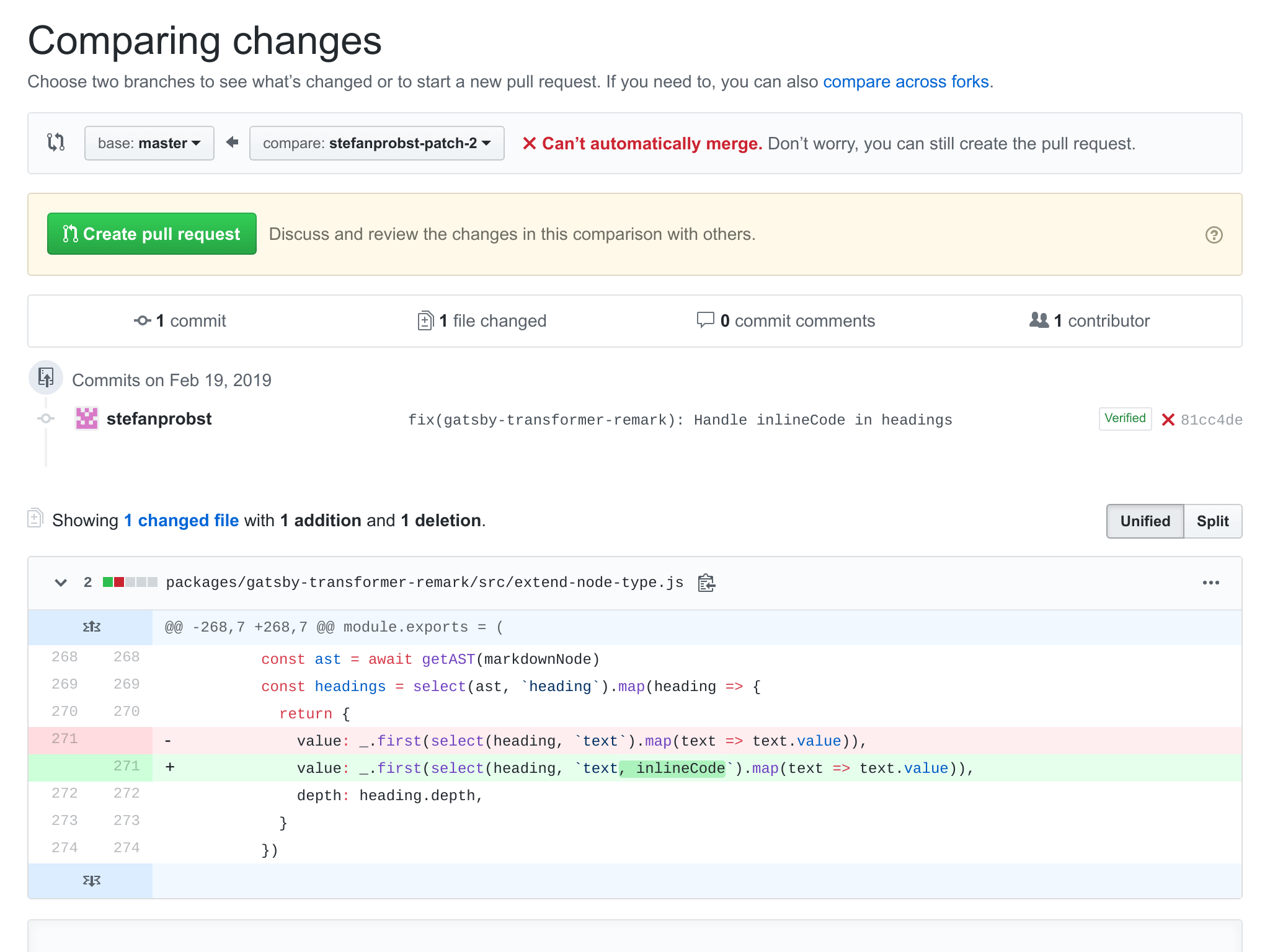 Gatsby GitHub Example Pull Request